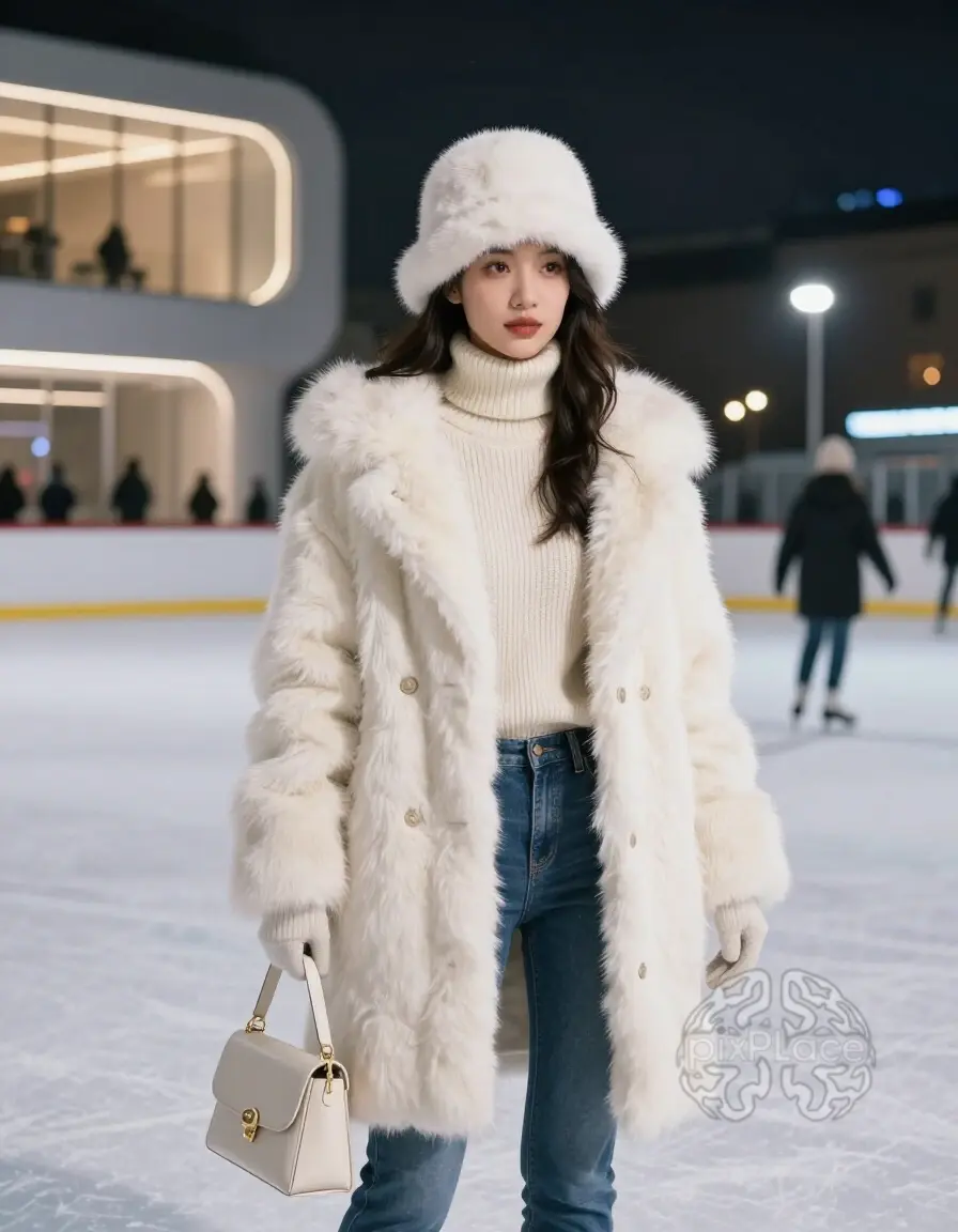 A collage of four women ice skating in different outfits, showcasing a mix of stylish and comfortable winter fashion.