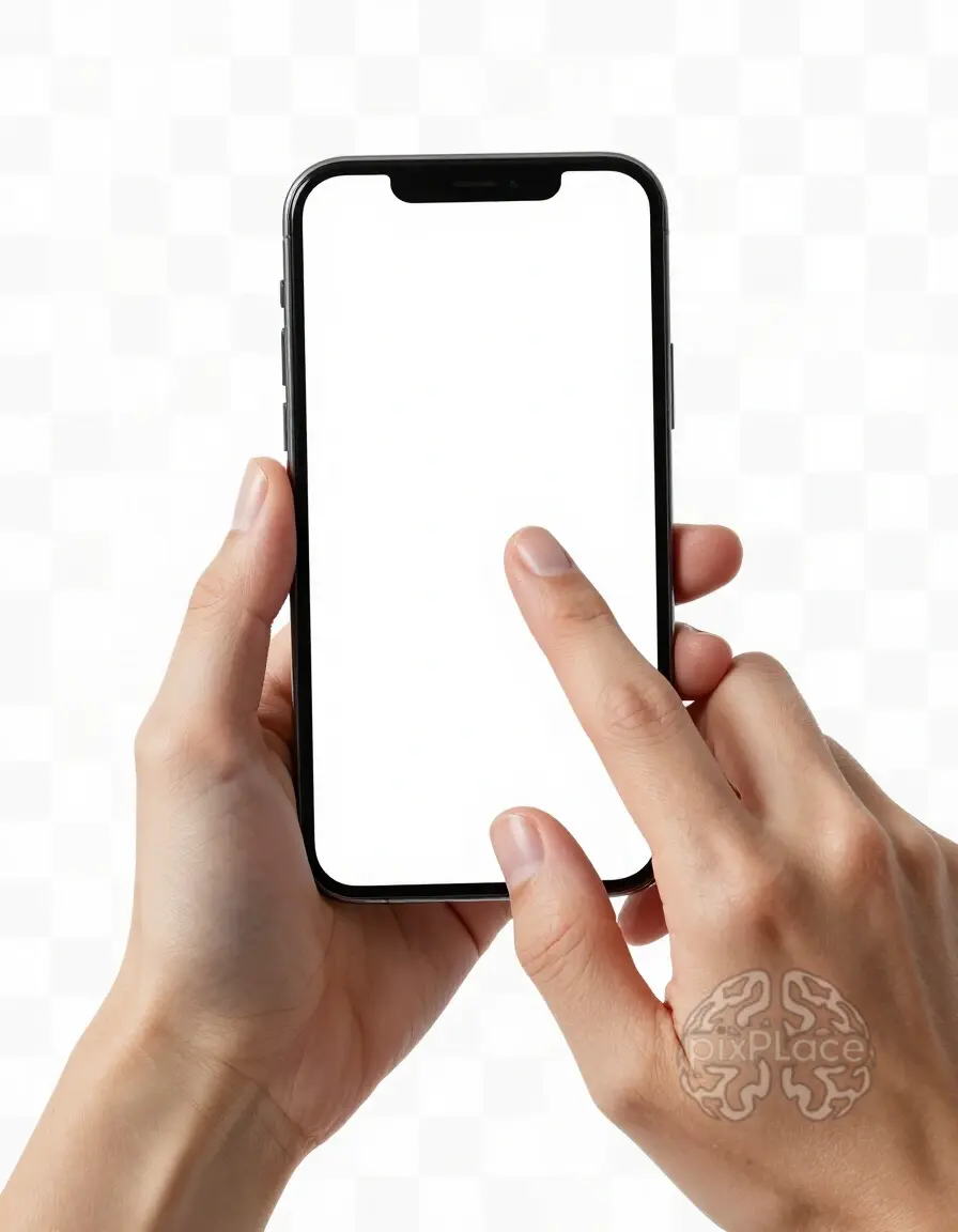 Hands holding smartphone with blank screen