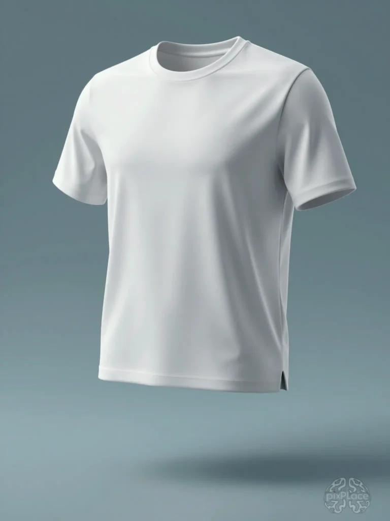 White Crew-Neck T-Shirt Mockup on Gradient Blue Background