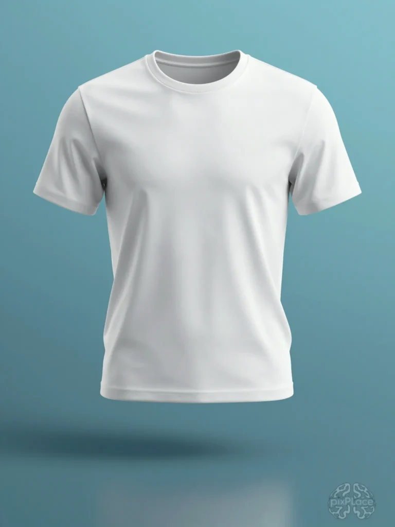 White T-shirt mockup on turquoise blue gradient background