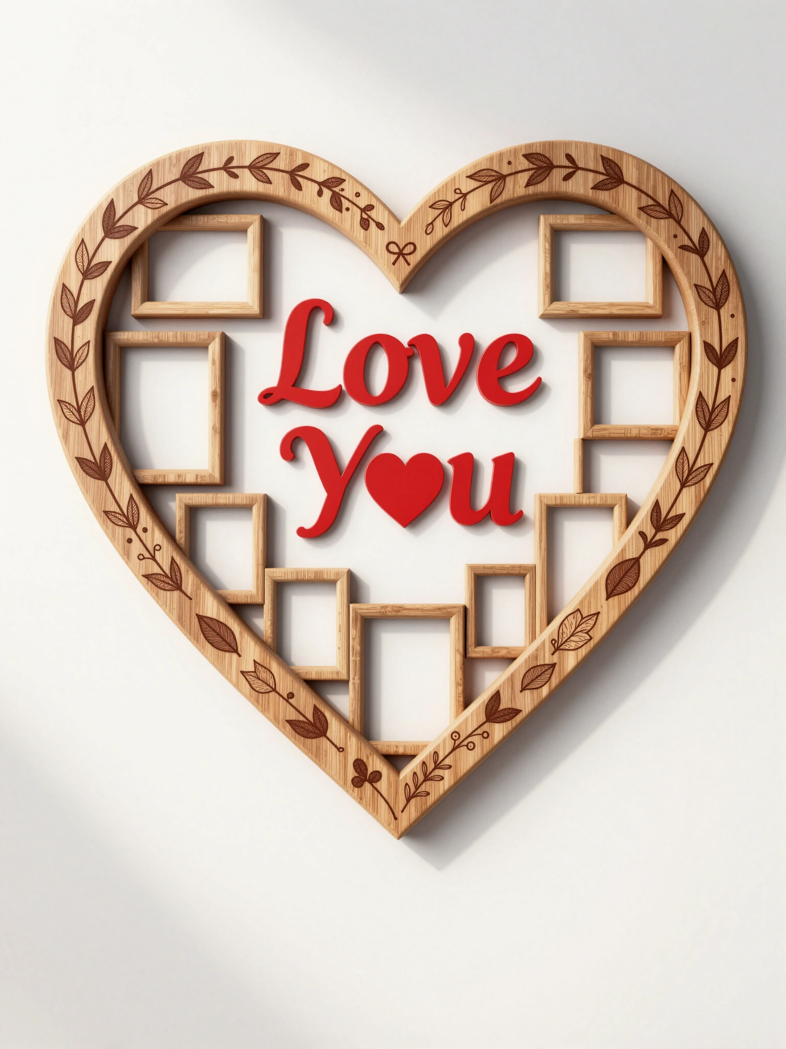 A beautiful, hand-drawn heart-shaped collage frame with multiple empty frames and a 'Love You' message