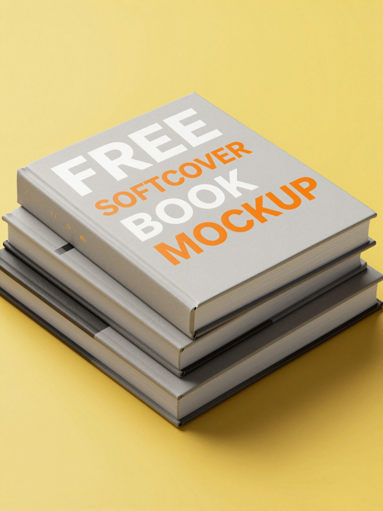 Stack of three softcover books with a modern design on a yellow background
