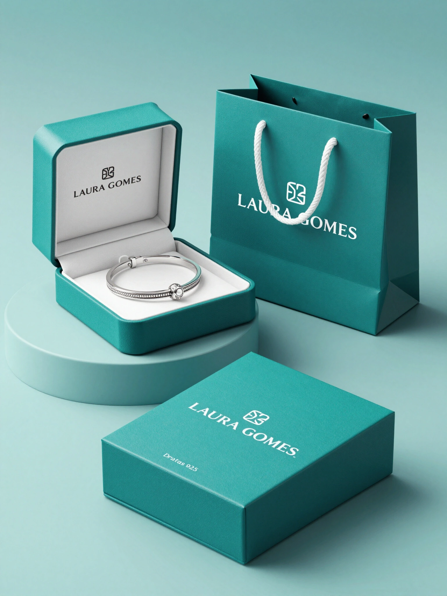 Luxury jewelry brand Laura Gomes packaging and product display