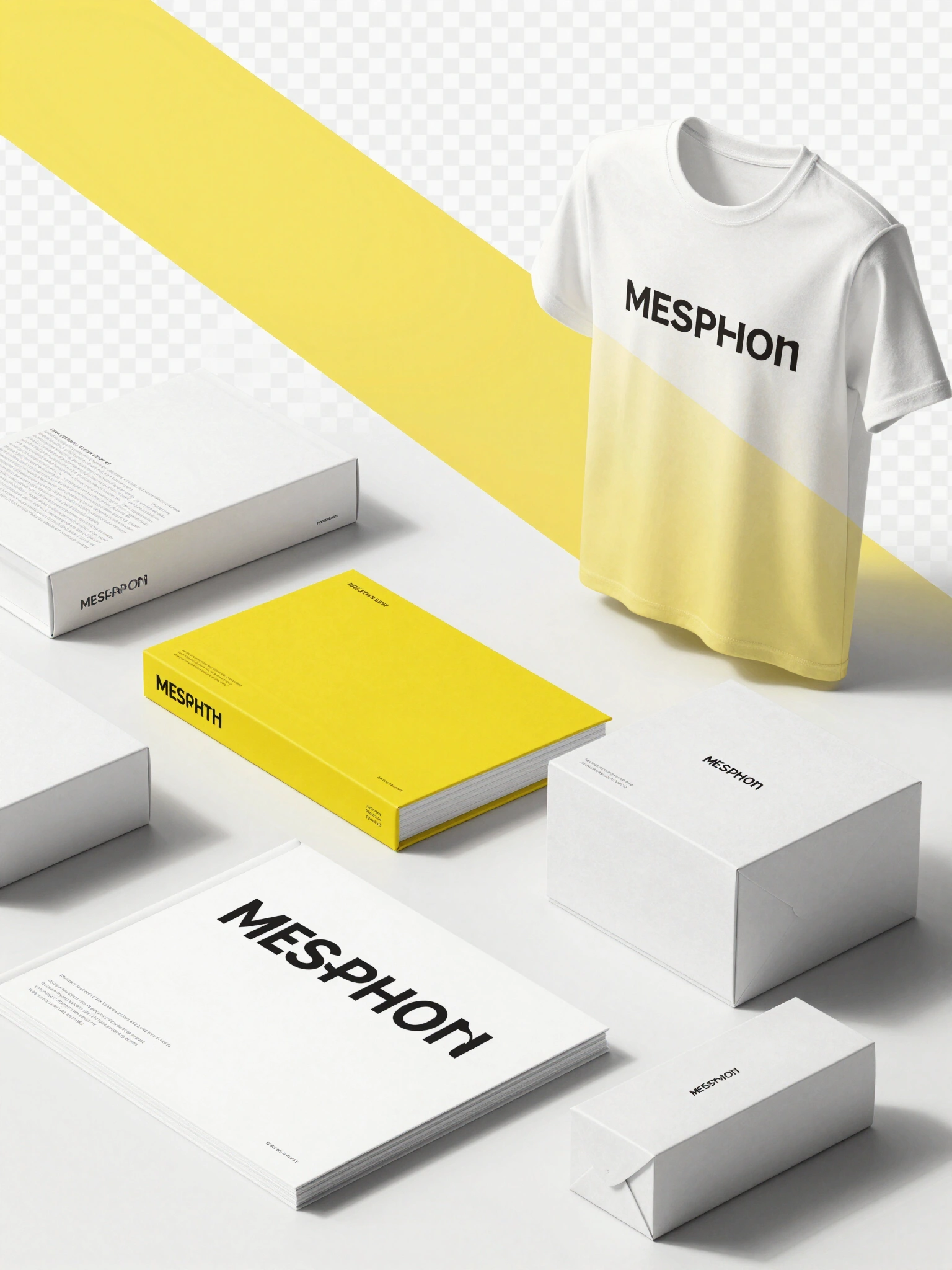 A visually appealing collection of product mockups for luxury branding, showcasing a clean and modern design with a predominantly white and yellow color palette.