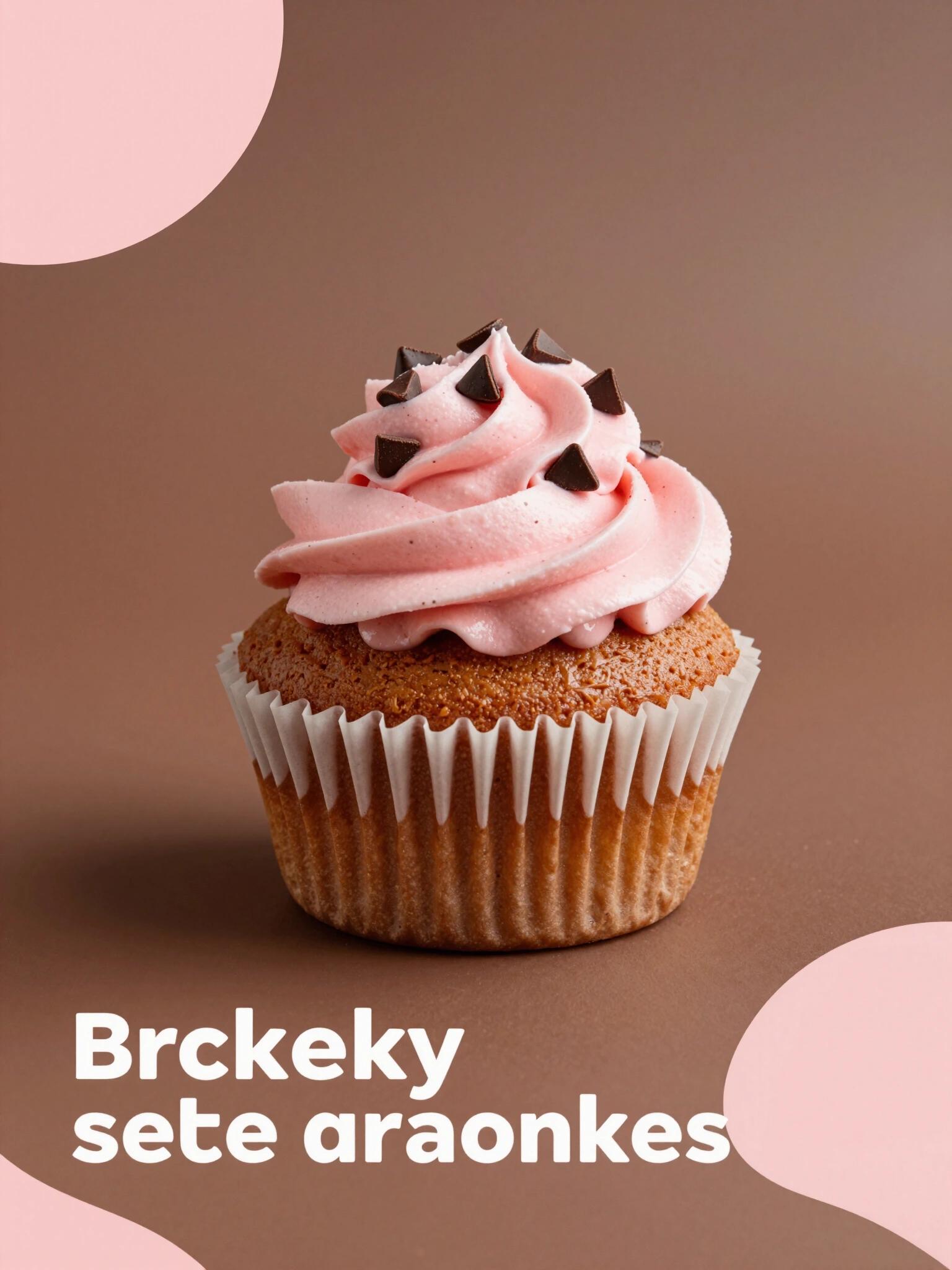 Delicious strawberry cupcake with pink frosting and chocolate chips on top, showcased in a visually appealing advertisement.